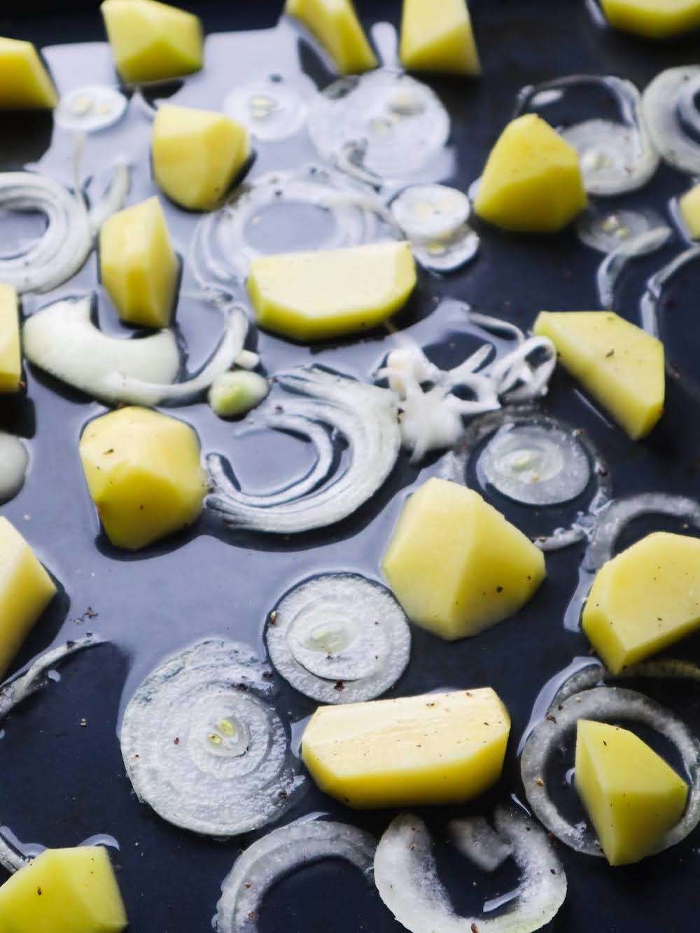 add the onion and the potatoes
